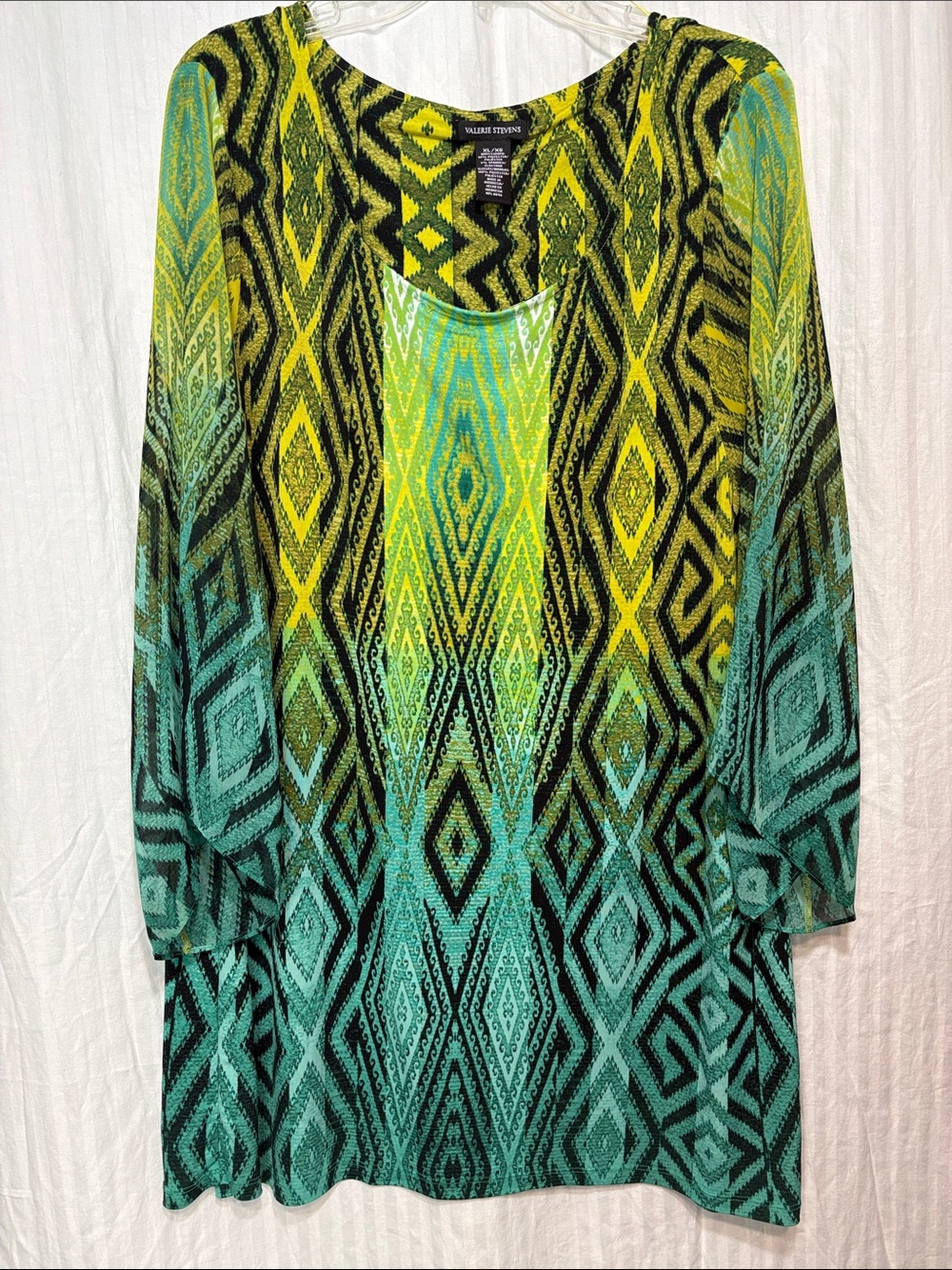 Valerie Stevens Teal, Lime & Black Geometric Tunic